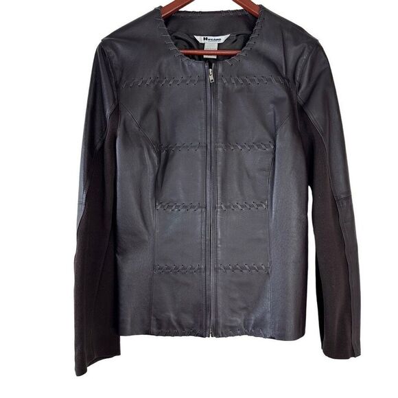 Peter Nygard Collection Brown Leather Jacket Patchwork Mixed Media Womens Medium - Picture 1 of 8